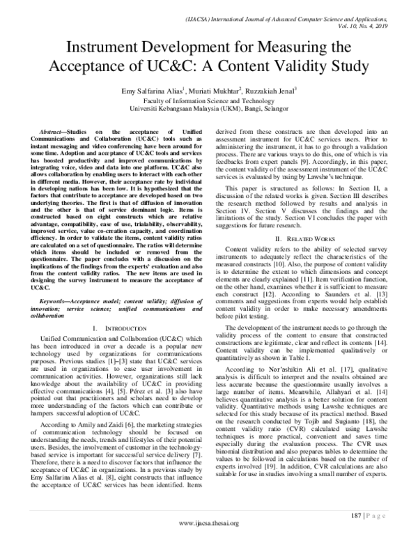 (PDF) Instrument Development for Measuring the Acceptance of UC&C: A ...