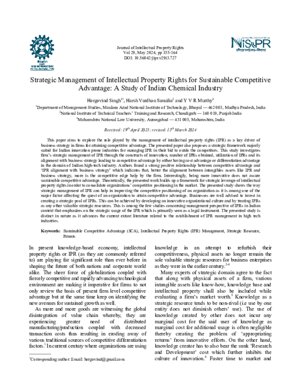 (PDF) Strategic Management of Intellectual Property Rights for ...