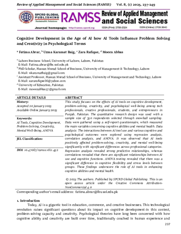 (PDF) Cognitive Development in the Age of AI how AI Tools Influence ...