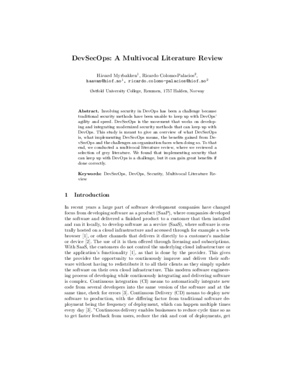 (PDF) DevSecOps: A Multivocal Literature Review