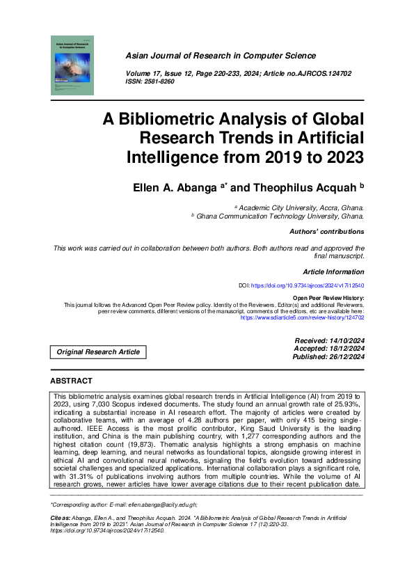 (PDF) A Bibliometric Analysis of Global Research Trends in Artificial ...