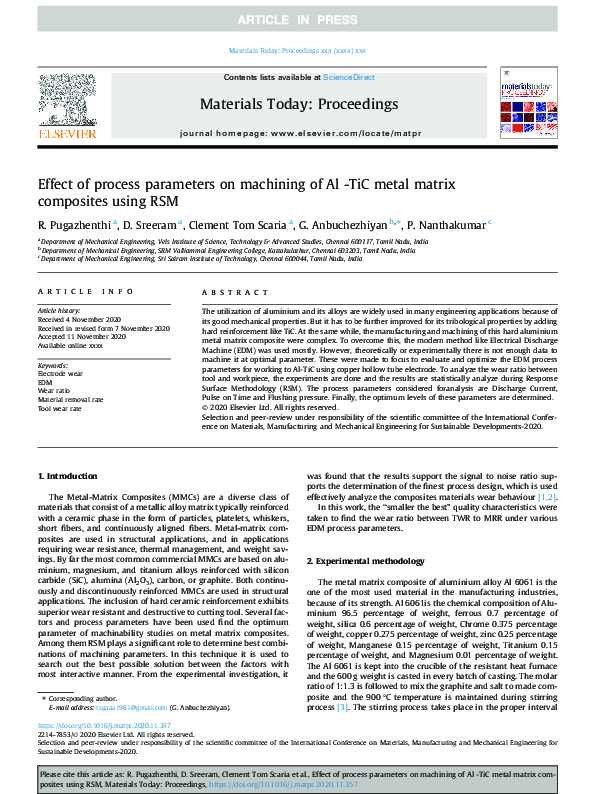 (PDF) Effect of process parameters on machining of Al -TiC metal matrix ...