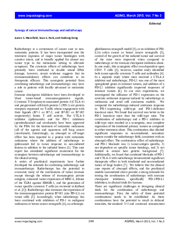 (PDF) Synergy of cancer immunotherapy and radiotherapy