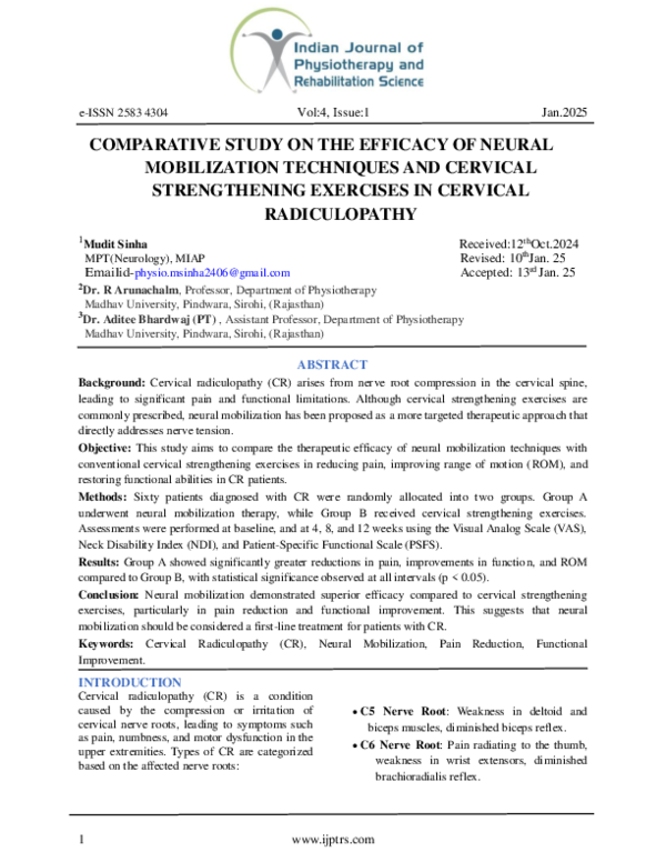 (PDF) COMPARATIVE STUDY ON THE EFFICACY OF NEURAL MOBILIZATION ...