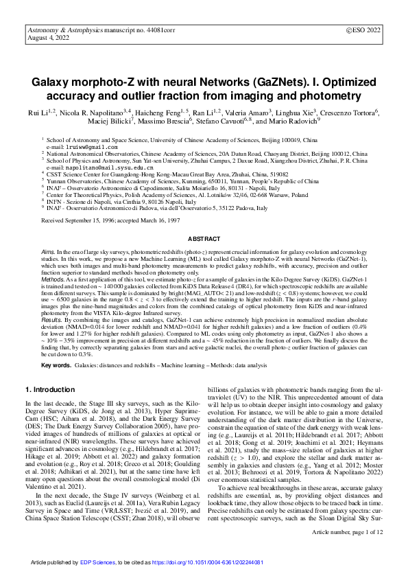 (PDF) Galaxy morphoto-Z with neural Networks (GaZNets)