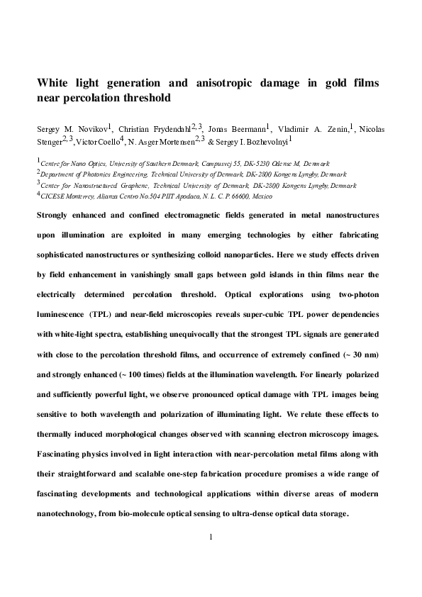 (PDF) White Light Generation and Anisotropic Damage in Gold Films near ...