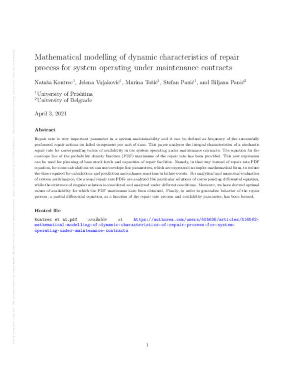 (PDF) Mathematical modelling of dynamic characteristics of repair ...