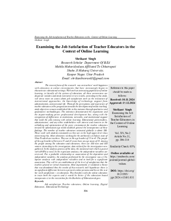 (PDF) Examining the Job Satisfaction of Teacher Educators in the ...