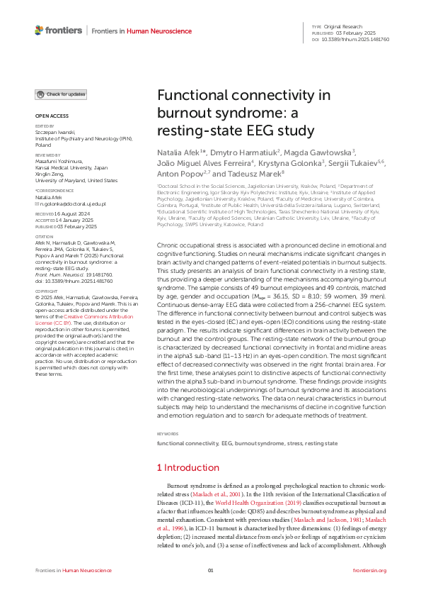 (PDF) Functional connectivity in burnout syndrome: a resting-state EEG ...