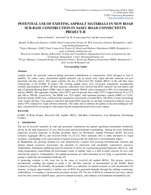 (PDF) POTENTIAL USE OF EXISTING ASPHALT MATERIALS IN NEW ROAD SUB-BASE ...
