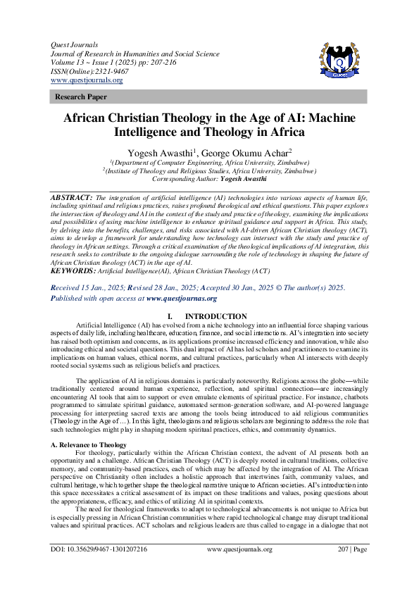 (PDF) African Christian Theology in the Age of AI: Machine Intelligence ...
