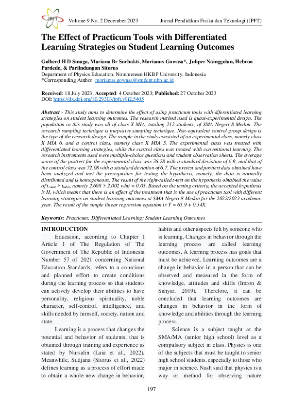 (PDF) The Effect of Practicum Tools with Differentiated Learning ...