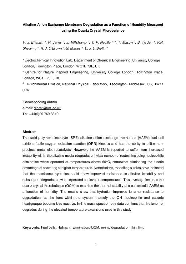 (PDF) Alkaline anion exchange membrane degradation as a function of ...