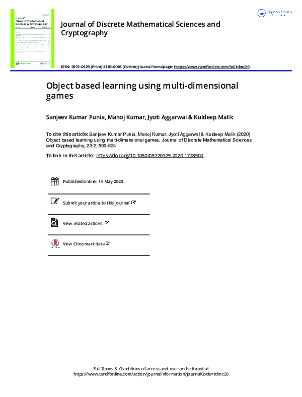 (PDF) Object based learning using multi-dimensional games