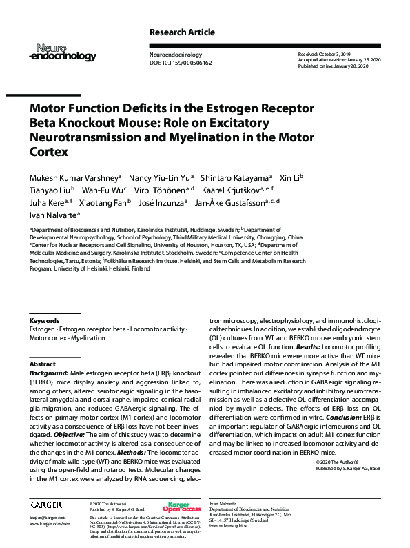 (PDF) Motor Function Deficits in the Estrogen Receptor Beta Knockout ...