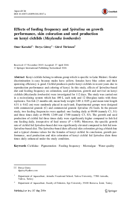 (PDF) Effects of feeding frequency and Spirulina on growth performance ...