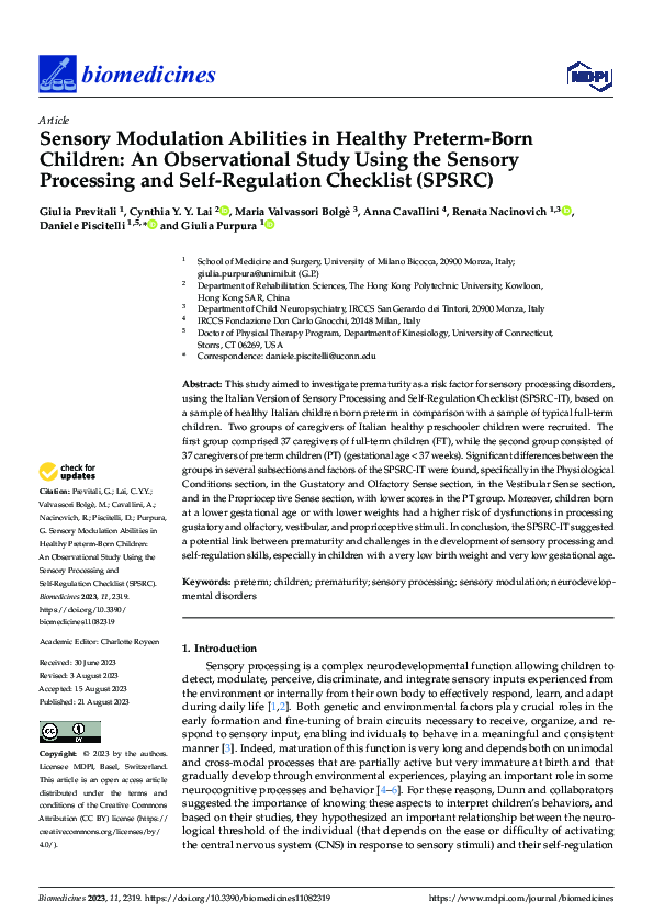 (PDF) Sensory Modulation Abilities in Healthy Preterm-Born Children: An ...