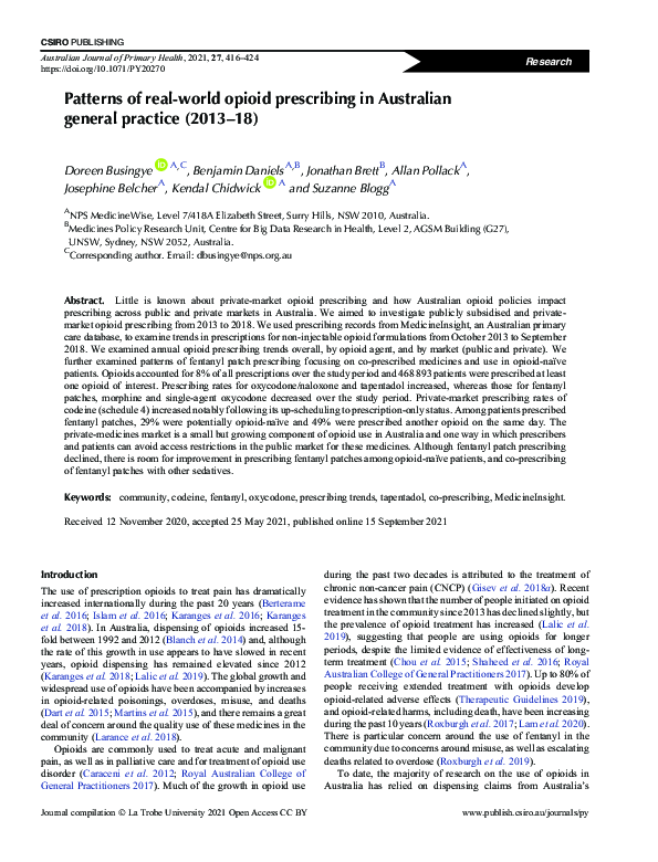 (PDF) Patterns of real-world opioid prescribing in Australian general ...