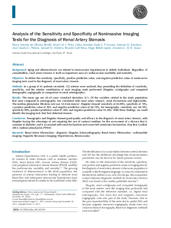 (PDF) Analysis of the Sensitivity and Specificity of Noninvasive ...