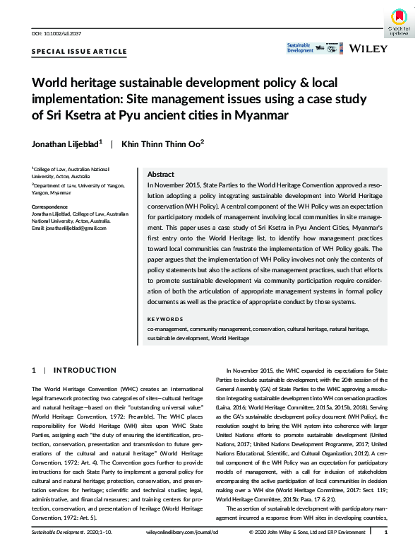 (PDF) World heritage sustainable development policy and local ...