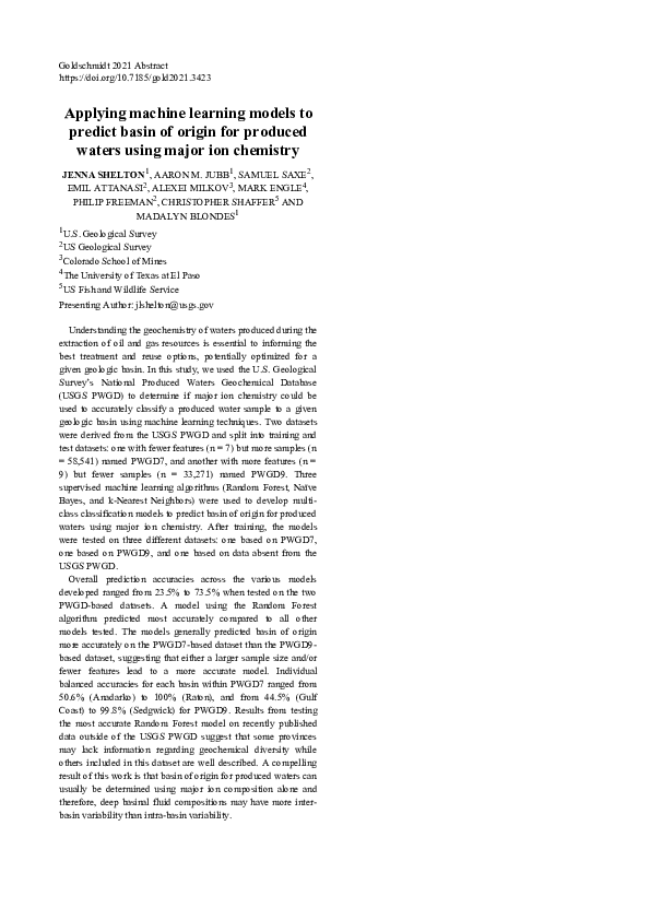 (PDF) Applying machine learning models to predict basin of origin for ...