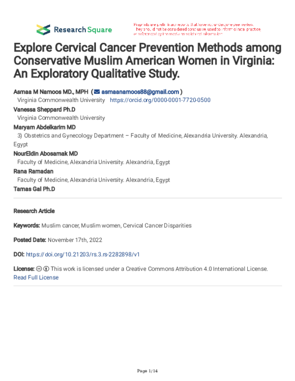 (PDF) Explore Cervical Cancer Prevention Methods among Conservative ...