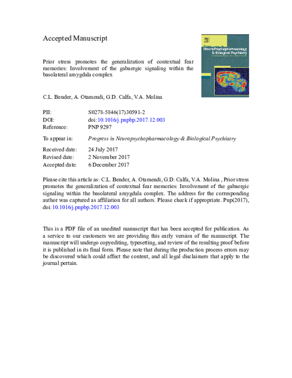 (PDF) Prior stress promotes the generalization of contextual fear ...