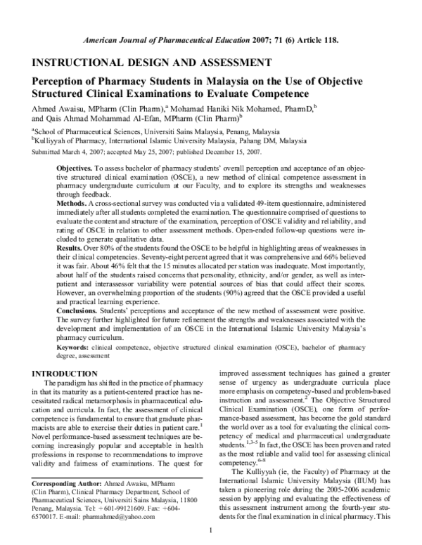 (PDF) INSTRUCTIONAL DESIGN AND ASSESSMENT Perception of Pharmacy ...
