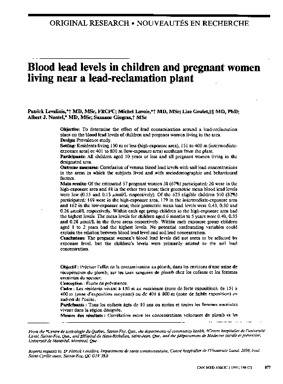 (PDF) Blood lead levels in children and pregnant women living near a ...
