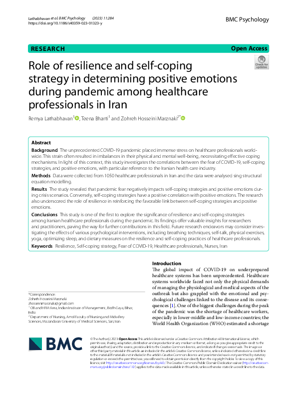 (PDF) Role of resilience and self-coping strategy in determining ...
