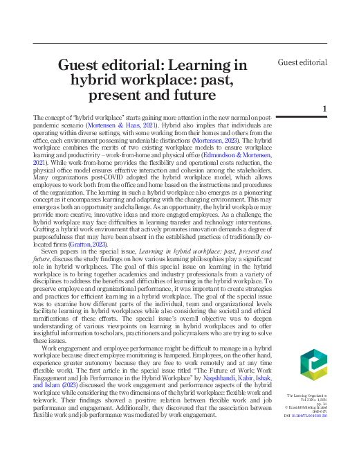 (PDF) Guest editorial: Learning in hybrid workplace: past, present and ...