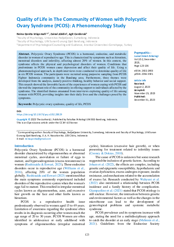 (PDF) Quality of Life in The Community of Women with Polycystic Ovary ...