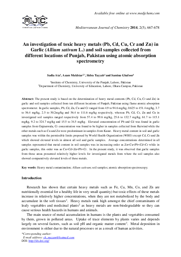 (PDF) An investigation of toxic heavy metals (Pb, Cd, Cu, Cr and Zn) in ...