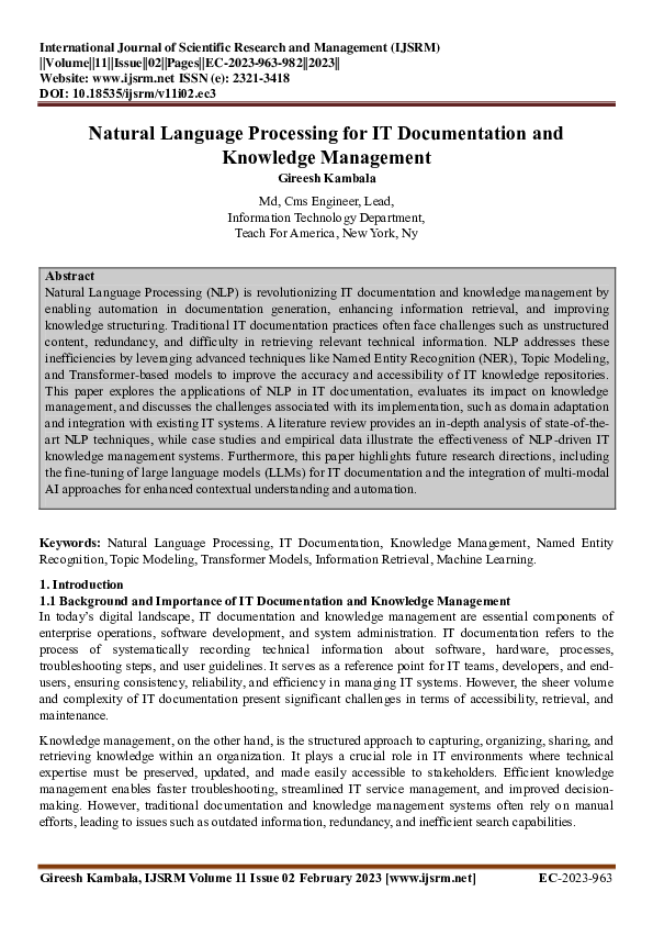 (PDF) Natural Language Processing for IT Documentation and Knowledge ...