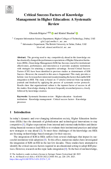 (PDF) Critical Success Factors of Knowledge Management in Higher ...