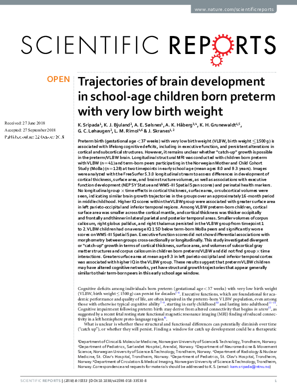 (PDF) Trajectories of brain development in school-age children born ...