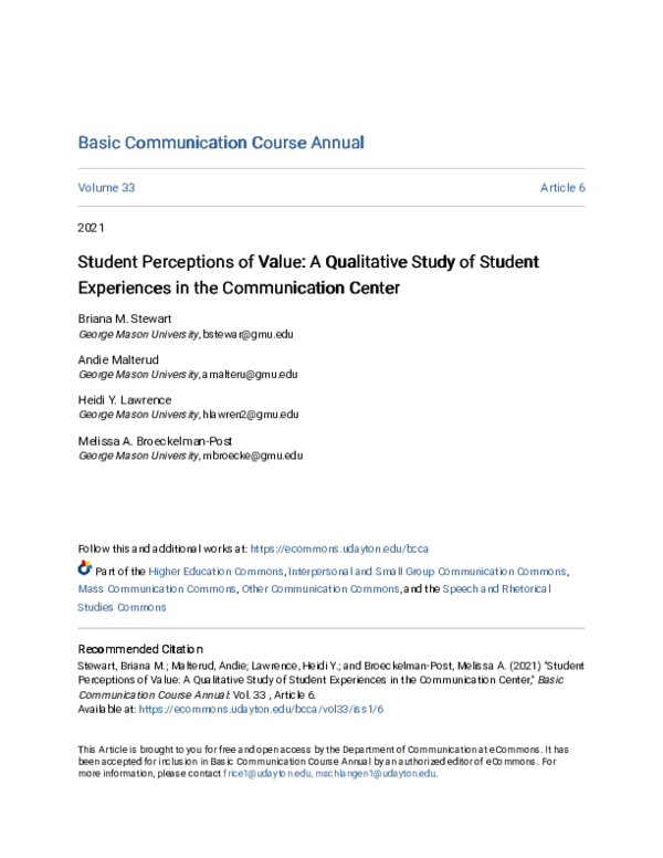 (PDF) Student Perceptions of Value: A Qualitative Study of Student ...