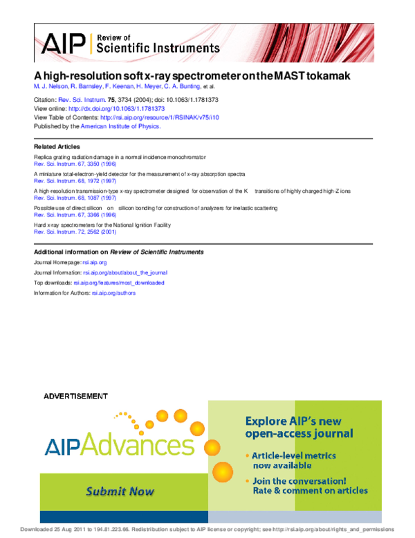 (PDF) A high-resolution soft x-ray spectrometer on the MAST tokamak