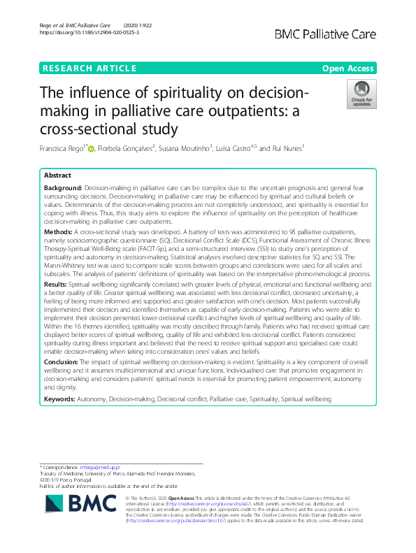 (PDF) The influence of spirituality on decision-making in palliative ...