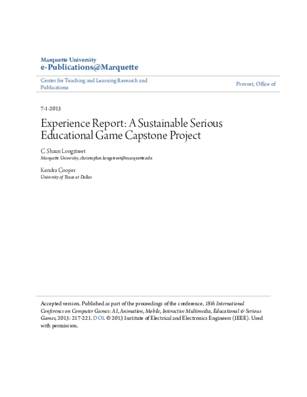 (PDF) Experience report: A sustainable serious educational game ...