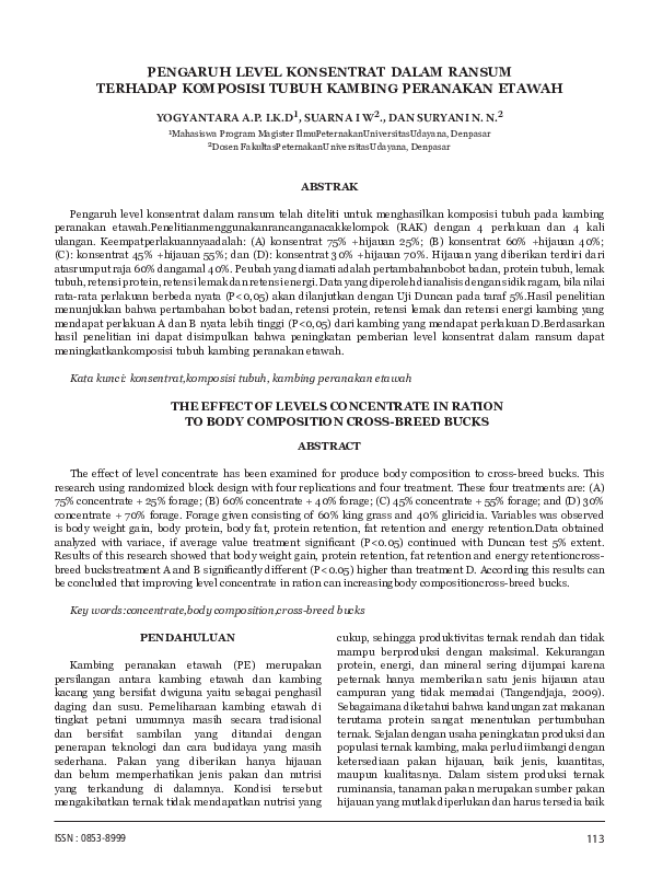(PDF) Pengaruh Level Konsentrat Dalam Ransum Terhadap Komposisi Tubuh ...