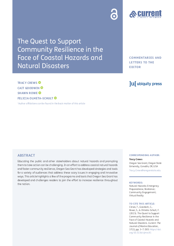 (PDF) The Quest to Support Community Resilience in the Face of Coastal ...