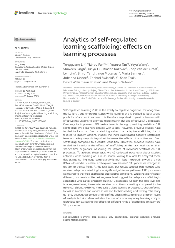 (PDF) Analytics of self-regulated learning scaffolding: effects on ...