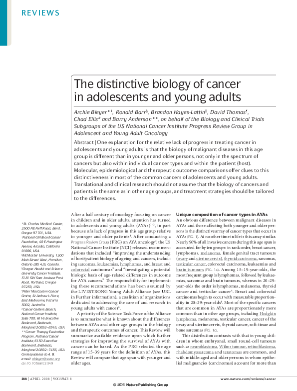(PDF) The distinctive biology of cancer in adolescents and young adults