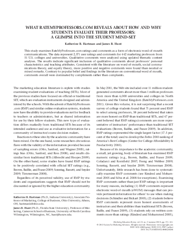 (PDF) What Ratemyprofessors.com Reveals About How and Why Students ...