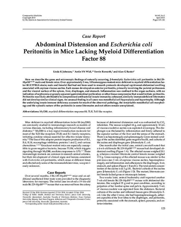 (PDF) Abdominal Distension and Escherichia coli Peritonitis in Mice ...
