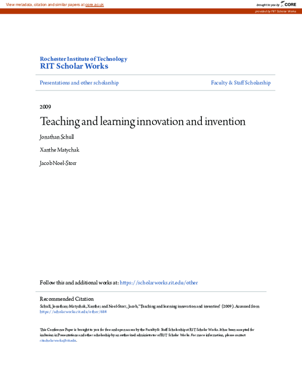 (PDF) Teaching and learning innovation and invention