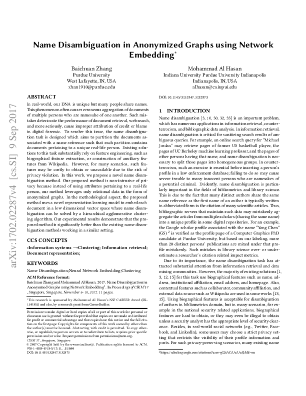 (PDF) Name Entity Disambiguation in Anonymized Graphs using Link ...