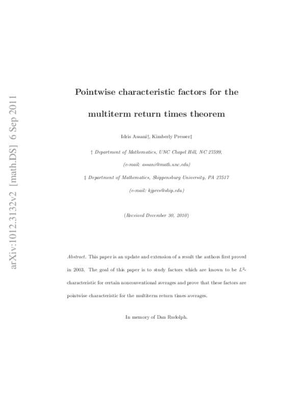 (PDF) Pointwise characteristic factors for the multiterm return times ...