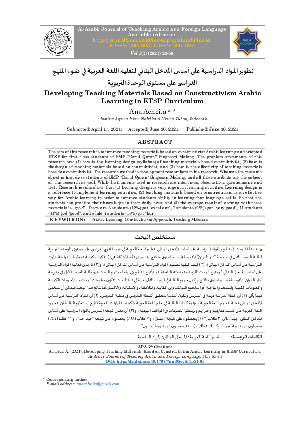 (PDF) Developing Teaching Materials Based on Constructivism Arabic ...